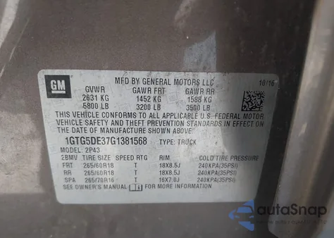 2016 GMC Canyon Slt from USA, damaged, VIN 1GTG5DE37G1381568